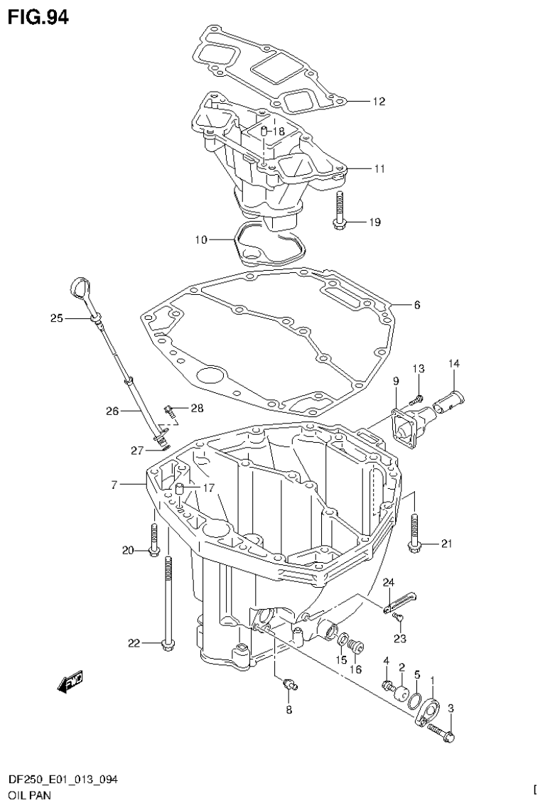 Suzuki DF200T, DF200Z, DF225T, DF225Z, DF250T, DF250Z OIL PAN parts diagram